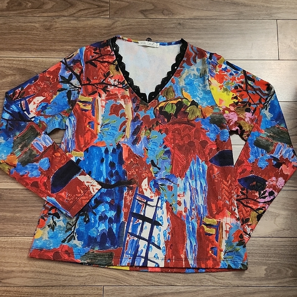 🔥Vibrant Colorful Abstract Long Sleeve V-neck